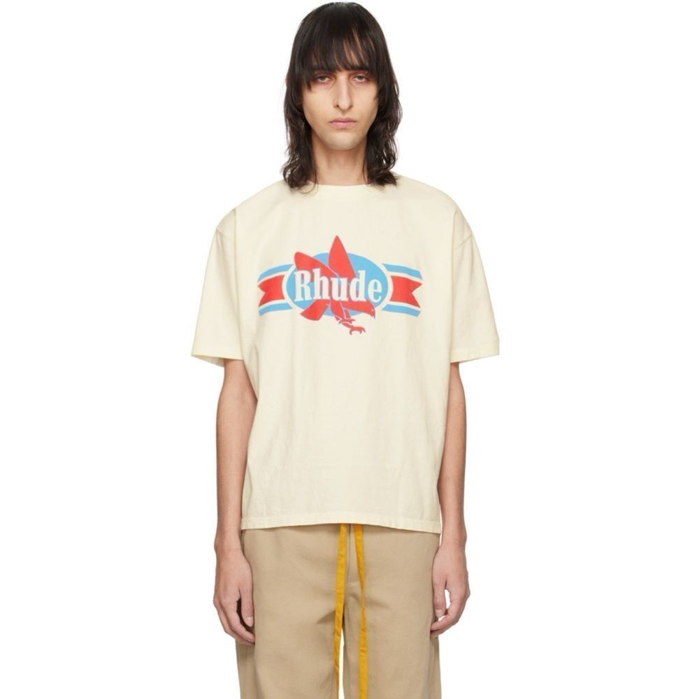 Rhude Chevron Eagle Tee In Vintage White Unisex Size Xs ~ Made In Usa